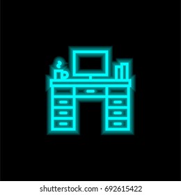 Desk blue glowing neon ui ux icon. Glowing sign logo vector