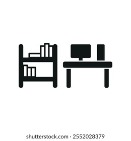 Schreibtisch und Buch selbst gesetzt Symbol Vektor Grunddesign einfache und moderne Konzept Grafik