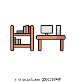 Desk and book self set icon vector basic design simple and modern concept graphic