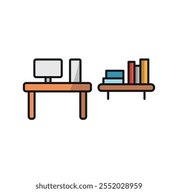 Escritorio y libro conjunto de iconos de Vector diseño básico simple y moderno concepto gráfico