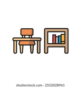 Schreibtisch und Buch selbst gesetzt Symbol Vektor Grunddesign einfache und moderne Konzept Grafik