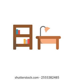 Desk and book self set icon vector basic design simple and modern concept graphic
