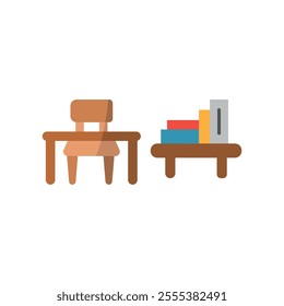 Desk and book self set icon vector basic design simple and modern concept graphic
