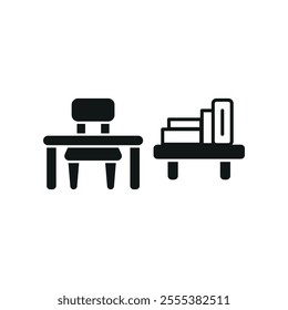 Desk and book self set icon vector basic design simple and modern concept graphic