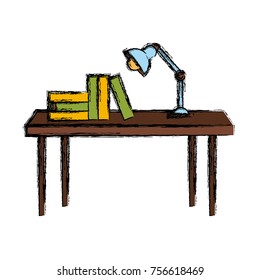 Desk with books and light