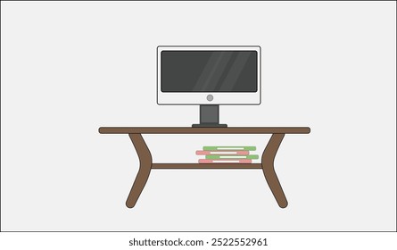 Escritorio con libros y televisor de Ilustración vectorial aislada para su uso.