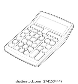 Desk calculator technical drawing for office equipment, accounting tools, and workspace device presentation.