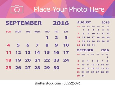 Desk Calendar 2016 Design Template. Week Starts Sunday
