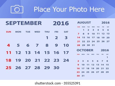 Desk Calendar 2016 Design Template. Week Starts Sunday