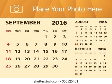 Desk Calendar 2016 Design Template. Week Starts Sunday