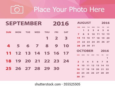 Desk Calendar 2016 Design Template. Week Starts Sunday