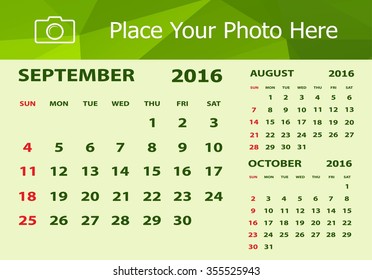 Desk Calendar 2016 Design Template. Week Starts Sunday