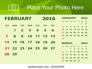 Desk Calendar 2016 Design Template. Week Starts Sunday