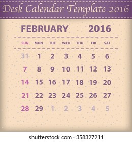 Desk Calendar 2016 Retro Design Template. Week Starts Sunday