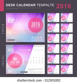 Desk Calendar 2016 Vector Design Template with abstract pattern. Set of 12 Months. vector illustration