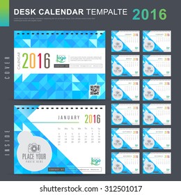 Desk Calendar 2016 Vector Design Template with abstract pattern. Set of 12 Months. vector illustration