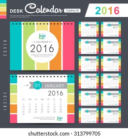 Desk Calendar 2016 Vector Design Template with abstract pattern. Set of 12 Months. vector illustration