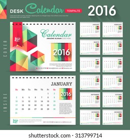 Desk Calendar 2016 Vector Design Template with abstract pattern. Set of 12 Months. vector illustration