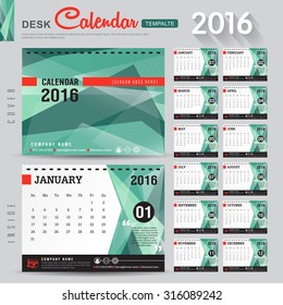 Desk Calendar 2016 Vector Design Template with abstract pattern. Set of 12 Months. vector illustration