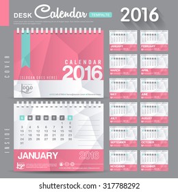 Desk Calendar 2016 Vector Design Template with abstract pattern. Set of 12 Months. vector illustration