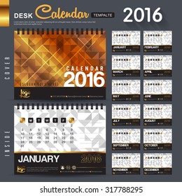 Desk Calendar 2016 Vector Design Template with abstract pattern. Set of 12 Months. vector illustration