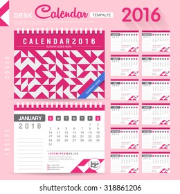 Desk Calendar 2016 Vector Design Template with abstract pattern. Set of 12 Months. vector illustration