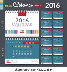 Desk Calendar 2016 Vector Design Template with abstract pattern. Set of 12 Months. vector illustration