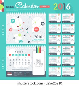 Desk Calendar 2016 Vector Design Template with abstract pattern. Set of 12 Months. vector illustration