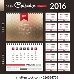 Desk Calendar 2016 Vector Design Template with abstract pattern. Set of 12 Months. vector illustration
