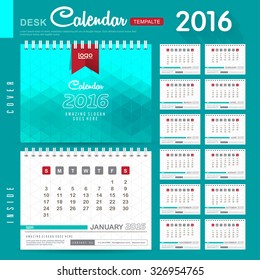 Desk Calendar 2016 Vector Design Template with abstract pattern. Set of 12 Months. vector illustration