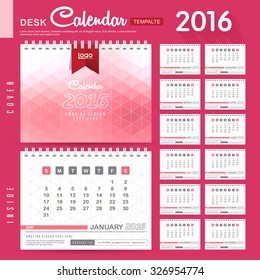 Desk Calendar 2016 Vector Design Template with abstract pattern. Set of 12 Months. vector illustration