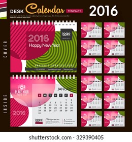 Desk Calendar 2016 Vector Design Template with abstract pattern. Set of 12 Months. vector illustration