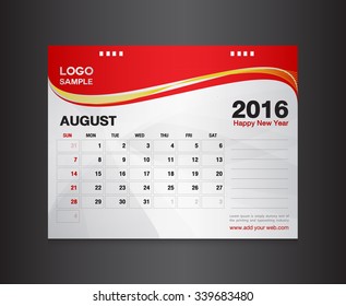 Desk Calendar 2016 Vector Design Template, August 2016 calendar design