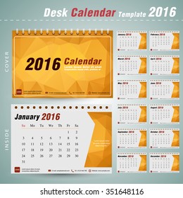 Desk Calendar 2016 Vector Design Template with  triangle abstract pattern Set of 12 Months.