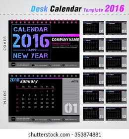 Desk calendar 2016 vector design template with Set of 12 Months Can be used for office object, new year,company,business,holiday or plan vector illustration