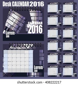 Desk Calendar 2016 Vector Design Template. Set of 12 Months. Week Starts Monday - gray purple