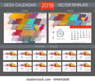Desk Calendar 2016 Vector Design Template with abstract pattern. Set of 12 Months.