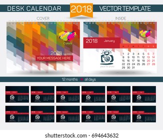 Desk Calendar 2016 Vector Design Template with abstract pattern. Set of 12 Months.