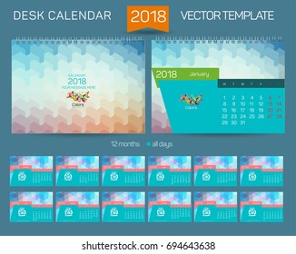 Desk Calendar 2016 Vector Design Template with abstract pattern. Set of 12 Months.