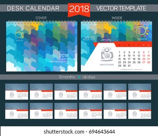 Desk Calendar 2016 Vector Design Template with abstract pattern. Set of 12 Months.