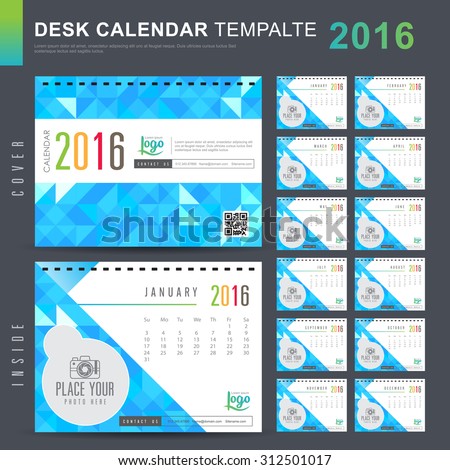 Desk Calendar 2016 Vector Design Template with abstract pattern. Set of 12 Months. vector illustration