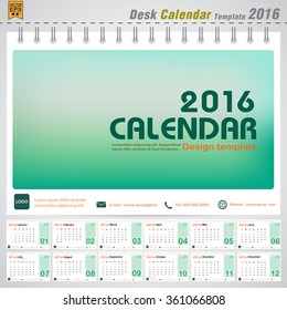 Desk calendar 2016 vector modern green design cover template with  Set of 12 Months Can be used for company office business holiday or planner vector illustration