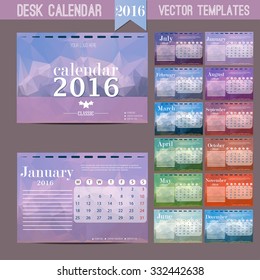 Desk Calendar 2016. Vector Print Template. Week Starts Monday. Vector Illustration