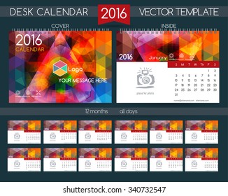 Desk Calendar 2016. Vector Templates all months. Calendar for engineering companies, construction and real estate.