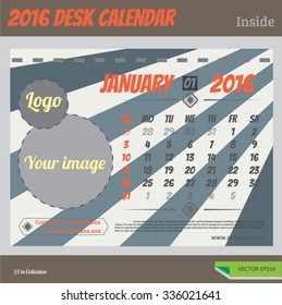 Desk Calendar 2016 Vector Vintage style collections.