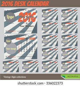 Desk Calendar 2016 Vector Vintage style collections.