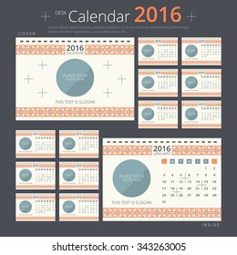 Desk calendar 2016 year. Set of 12 months template. Vector illustration design. Vector calendar template.