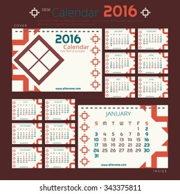 Desk calendar 2016 year. Template for 12 months. Vector illustration.