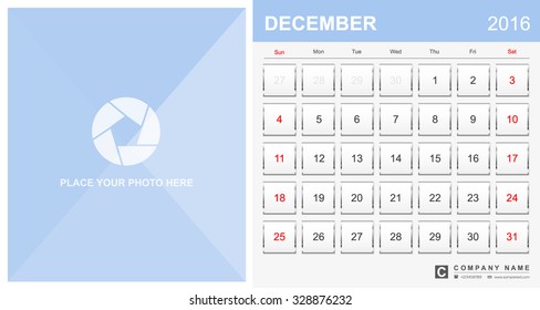 Desk Calendar for 2016 Year. Vector Silver Design Print Template.December