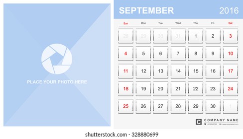 Desk Calendar for 2016 Year. Vector Silver Design Print Template.September